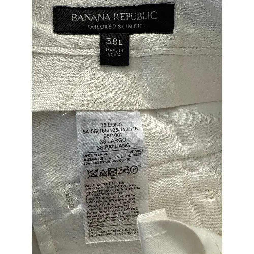 Banana Republic Men's Tailored Slim Fit Beige 100% Linen Pants 38L
